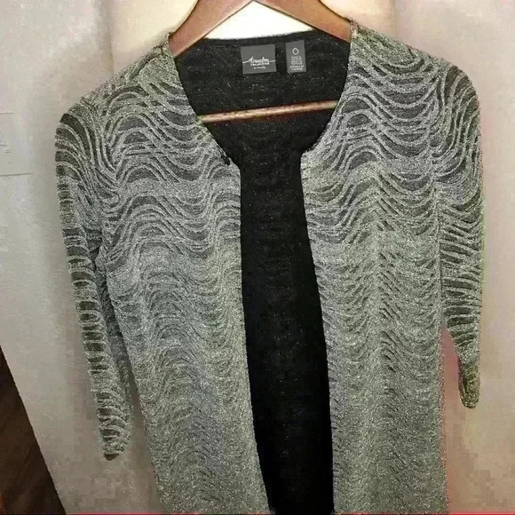 Chico's Travelers Evening Exquisite Metallic Spark Long Fly-Away Jacket … - Picture 6 of 8